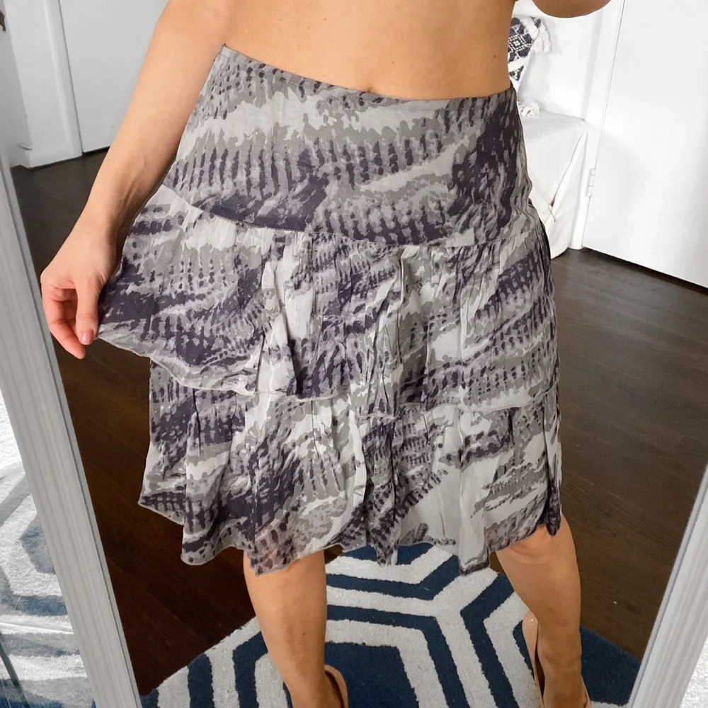 🐚 BON’A PARTE BOHO GREY MULTI ABSTRACT RUFFLE HIGH WAIST SKIRT!